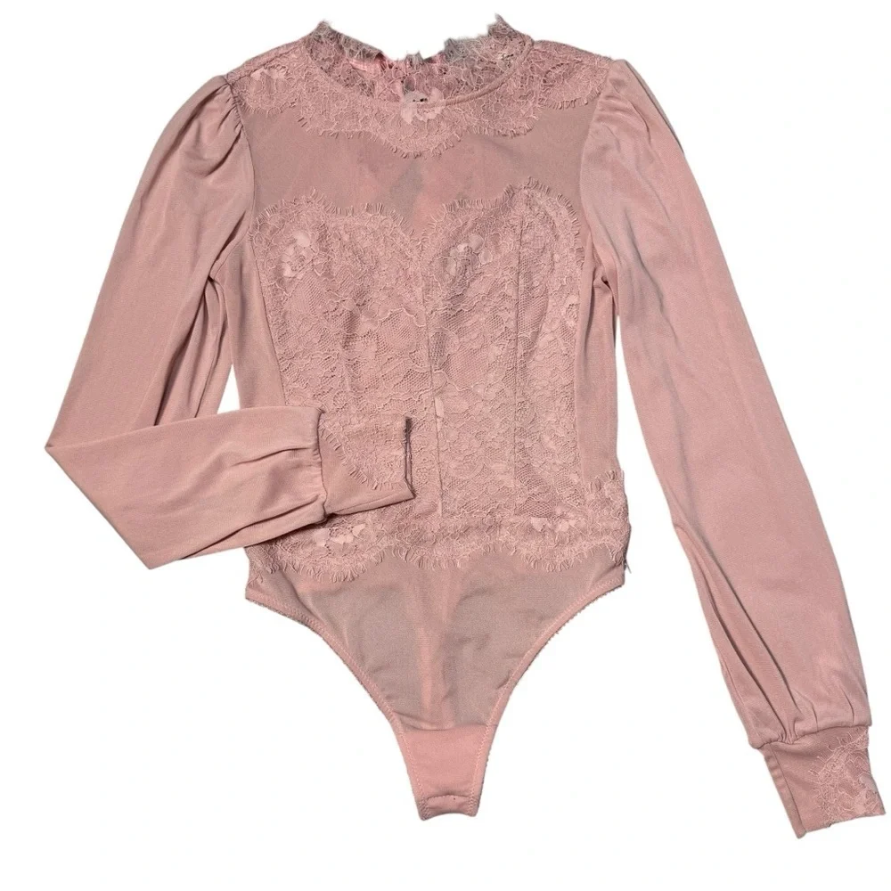 New Free People Sweet Nothings Long Sleeve Peachskin Bodysuit Size XS